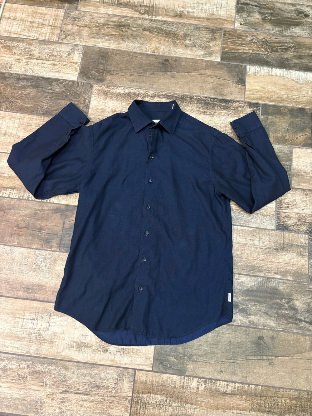 Armani Collezioni Men's Dark Navy Button-Up Dress Shirt